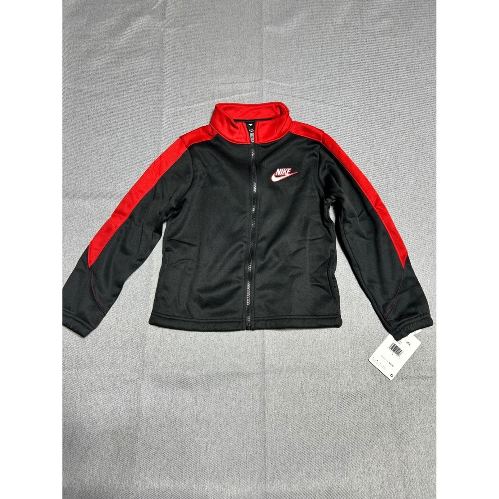 Nike Track Jacket Kids Size 6 Black Red Full Zip Athletic N284-023
